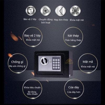 Két sắt mini có khe đút tiền chống trộm bảo mật cao, nhỏ gọn, chống cháy, có ốc vít vào tường- màu giao ngẫu nhiên