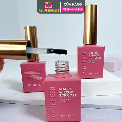 Top Bóng Chà Tráng Gương Vedeeni Làm Nail Chai 15ml Vỏ Đỏ Hồng, Sơn Gel Magic Mirror Top Coat Bám Bột Siêu Sáng, Bền Màu Móng Nữ Women