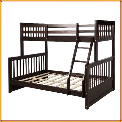 Giường 2 tầng Tundo màu nâu kèm 2 hộc kéo cầu thang treo 