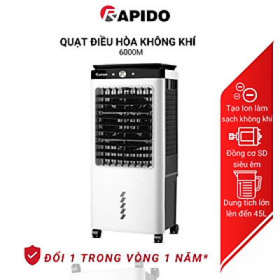 Quạt điều hòa 6000M chính hãng của Rapido, bảo hành toàn quốc 1 năm, tặng kèm 2 khay nước - Hàng chính hãng