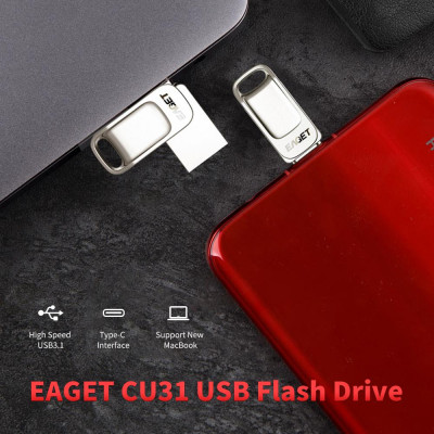 Ổ đĩa flash kim loại kim loại tốc độ cao USB 3.0 Type-C cho điện thoại thông minh EAGET CU31 