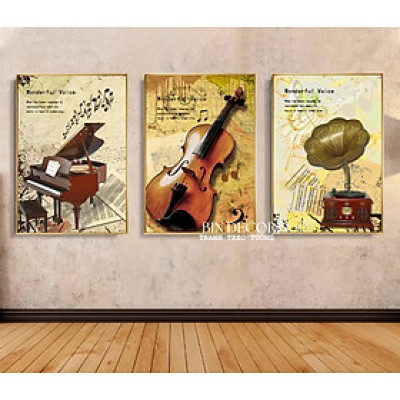 (Ảnh thật) Tranh treo tường tráng gương trang trí lớp âm nhạc tặng kèm đinh treo