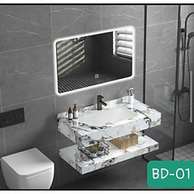 Tủ Lavabo mặt đá 2 tầng chống trầy Juno Sofa  60 x 50 cm Gương led cùng cỡ 60 x 50 cm