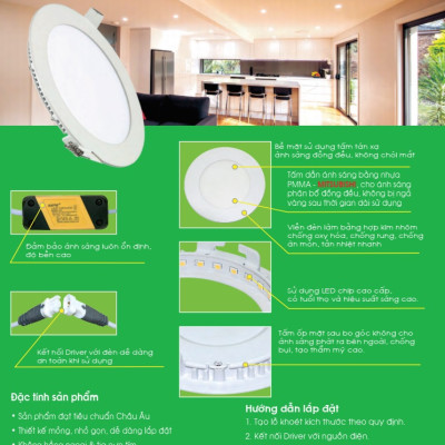 Đèn Led Panel Âm Trần 12W Tròn Trắng - Vàng  - Trung Tính- 3 chế độ màu, đường kính 150/170mm - Thương hiệu MPE