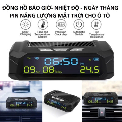 Đồng Hồ Báo Giờ Xe Hơi Ô Tô Năng Lượng Mặt Trời 3in1: Nhiệt Độ, Ngày Tháng - Mẫu Mới Loại Tốt