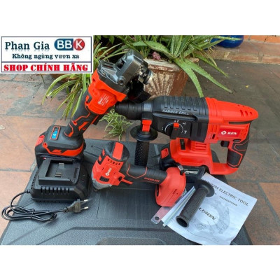 Bộ Combo Máy Khoan Đục Bê Tông, Máy Mài Và Bulong Dùng Pin KEN199V, 2 Pin 15Cell, Máy Khoan Đục Bê Tông Siêu Khỏe