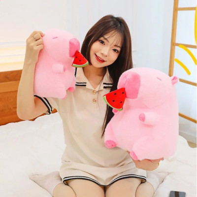 Thú nhồi bông capybara hồng dưa hấu đáng yêu - Size từ 30cm đến 50cm - Gấu bông chuột lang ăn dưa hấu có thể kéo được - Móc khoá gấu bông Capybara.