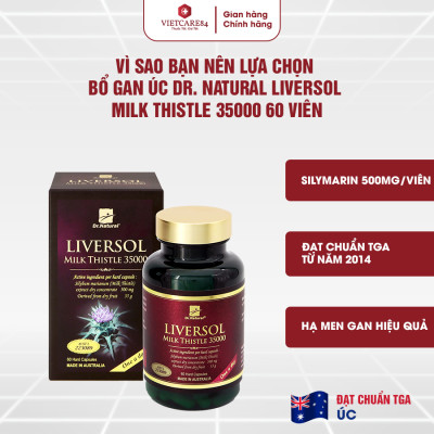 Viên uống bổ gan nhập khẩu chính hãng Úc LIVERSOL MILK THISTLE (60 viên) giúp bổ gan, hỗ trợ tăng cường chức năng gan, thải độc gan, bảo vệ tế bào gan khỏi các thương tổn do rượu, bia và các thuốc có hại cho gan