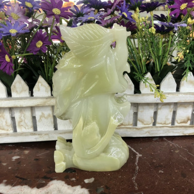 Tượng Phật Di Lặc đứng trên túi tiền phong thủy đá ngọc Onyx trang trí bàn làm việc - Cao 15cm