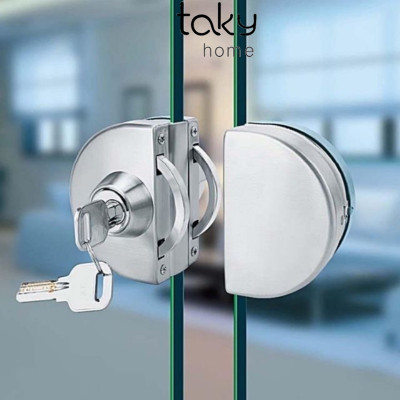 Khóa Cửa Kính Cường Lực Cao Cấp, Khóa Bán Nguyệt Cửa Kính 10 mm - 12 mm, Lắp Đặt Không Phải Khoan Cắt Kính. TakyHome 3205