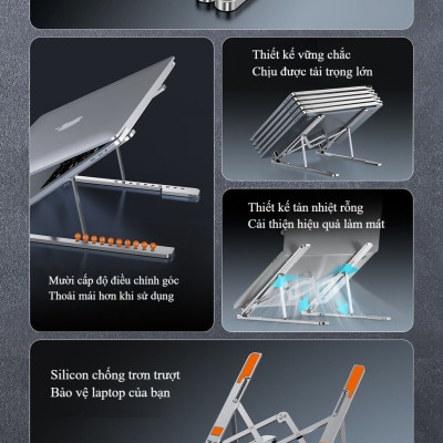 Giá Đỡ Laptop Hợp Kim Nhôm Cao Cấp Gấp Gọn CRAZY COOL, Giúp Tản Nhiệt Laptop, Macbook, Máy Tính Xách Tay - 10 Vị Trí Điều Chỉnh Góc Độ - Hàng Chính Hãng