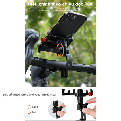 Giá đỡ điện thoại di động hợp kim nhôm cho xe đạp ELZ-01, gắn trên xe đạp touring, điều chỉnh dọc 180 độ, xoay ngang 360 độ, có thể gắn camera - Mai Lee