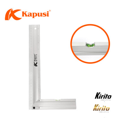 Thước ke góc vuông nhôm Kapusi Nhật Bản 30cm thiết kế nivo, nhôm trắng chống gỉ 