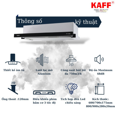 Máy hút mùi âm tủ inox phối kính 800mm KAFF KF-TL80H Tặng bộ lọc than thay thế - Hàng Chính Hãng