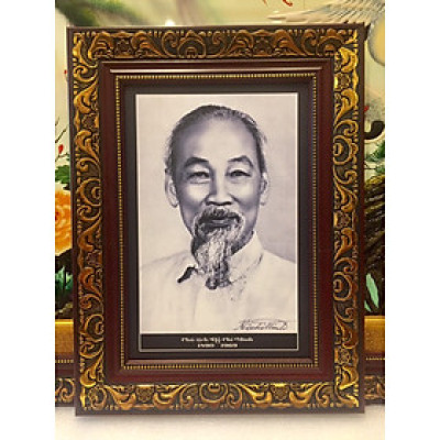 Tranh in dầu ảnh chân dung Bác Hồ đen trắng -135