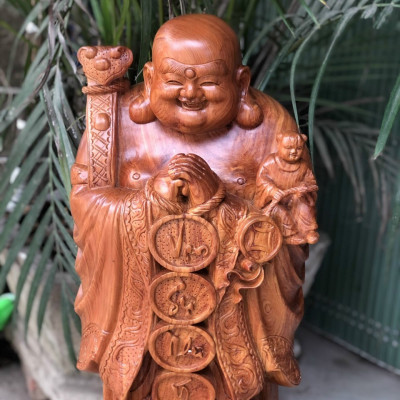 Tượng phật di lặc chúc phúc bằng gỗ hương đá kt cao 100×34×30cm