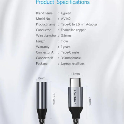 Ugreen UG30632AV142TK 10CM Dây USB Type-C sang AV 3.5mm - HÀNG CHÍNH HÃNG