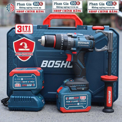 Máy [chính hãƞg] Khoan Pin BOSHUN BS-ID135AK , Anti-kickback, Động cơ Không chổi than 135Nm, 13mm, 3 chức năng