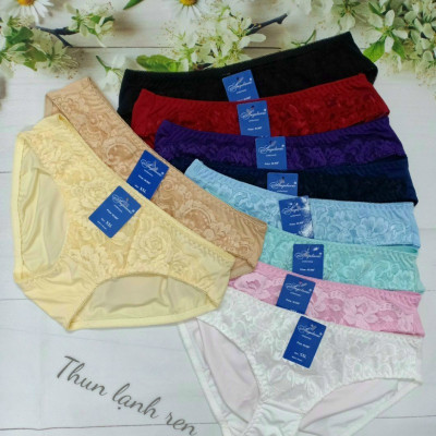 Combo 10 quần lót thun lạnh ren trước  Nhiều màu hàng việt nam - 5 Da & 5 Trắng Size L