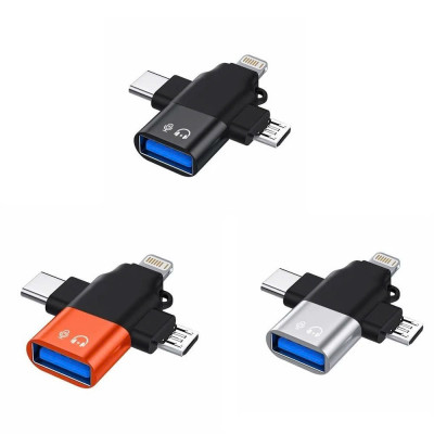 Đầu chuyển đổi 3 trong 1, Bộ chuyển đổi USB 3.0 Type C 3 trong 1, Đầu nối truyền dữ liệu Micro USB IOS OTG - Giao Màu Ngẫu Nhiên - Hàng Nhập Khẩu