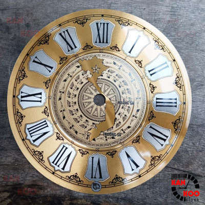 Mặt số đồng hồ treo tường nhôm dập nổi kiểu số La Mã 15.5cm,18cm,20cm in hình trống đồng