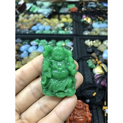 Mặt dây chuyền phật Di Lặc gánh đào phong thủy đá ngọc cẩm thạch