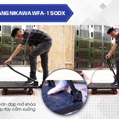 Xe Đẩy Hàng 4 Bánh Sàn Nhựa Không Võng Gấp Gọn Nikawa WFA-150DX Chống Ồn, tải trọng 150kg