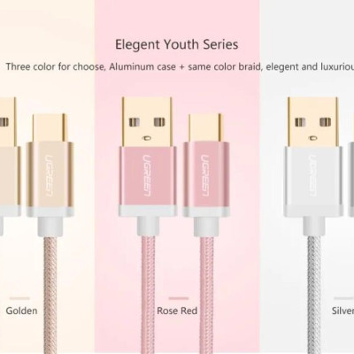 Ugreen UG20861US174TK 1.5M màu Vàng Dây USB 2.0 sang Type-C đầu nhôm dây bọc vinyl - HÀNG CHÍNH HÃNG