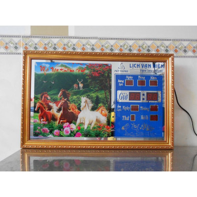 Đồng hồ Lịch Vạn Niên tranh đèn treo tường hiệu Cát Tường_tranh Mã Đáo 55108_KT 55x35x7cm_Có 2 loại (Không remote đèn và Có remote đèn)