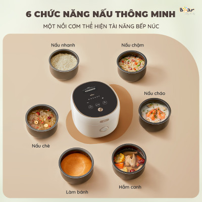 Nồi Cơm Điện Tử Bear 3L Lòng Nồi 5 Lớp Đa Năng Nấu Cơm Nấu Cháo Hầm Hấp Hâm Nóng Hẹn Giờ Lên Đến 12 Tiếng SB-NC30A - HÀNG CHÍNH HÃNG