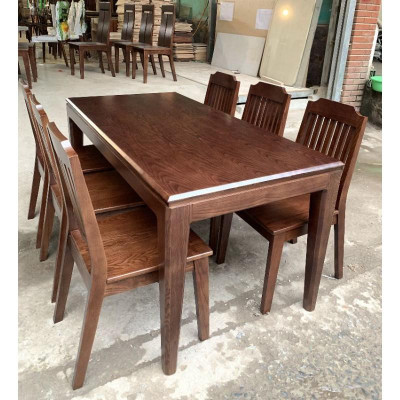 Bộ Bàn Ăn 6 Ghế - Bàn Chân Côn, Táp Cổ, Mặt Gỗ