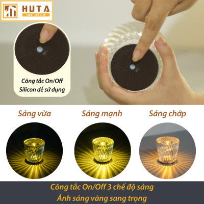 Đèn Bàn Led Quầy Bar HUTA PLCOC Cao Cấp Sang Trọng Pin Sạc Tích Điện, Ánh Sáng Vàng Trang Trí Bàn Ăn, Nhà Hàng, Lounge, Sự Kiện