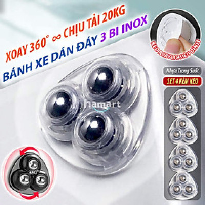COMBO 4 Bánh Xe Mini Bi Thép Gắn Tủ Kệ Nội Thất Dán Đáy Thùng Rác Hộp Để Đồ Keo Siêu Dính Di Chuyển Đồ Đạc