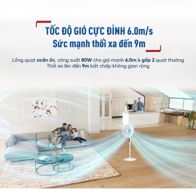 [MỚI RA MẮT] Quạt đứng có điều khiển từ xa Tefal Turbo Silence Plus VH689990 màu trắng cánh xanh - Hàng chính hãng