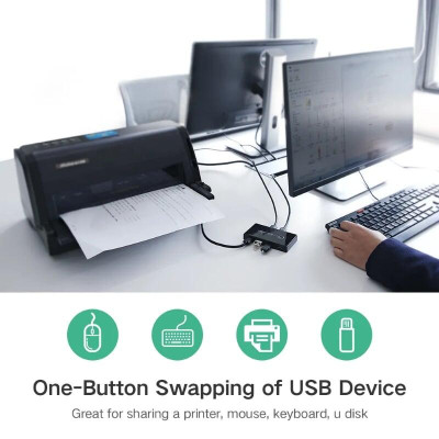 Ugreen UG30768US216TK Bộ chuyển mạch USB 3.0 gộp 4 thiết bị vào 2 máy tính cao cấp - HÀNG CHÍNH HÃNG