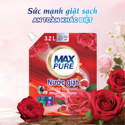 Túi nước giặt Maxpure Hương Hoa Hồng Bulgaria 3,2L - TẶNG 1 dây 10 gói nước xả hương CoCo