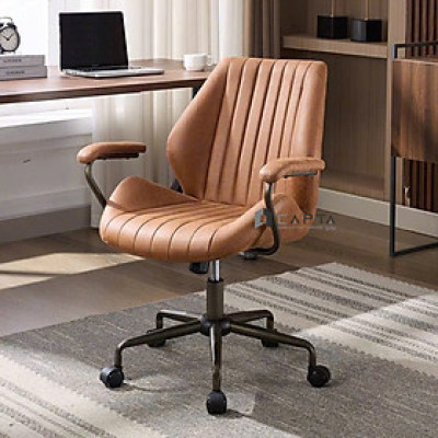 Ghế văn phòng lưng trung CE1031-P Nội thất Capta Ghế nhân viên nệm da pvc màu xám và nâu bò tay và chân ghế sắt sơn tĩnh điện màu xám-nâu tại hcm