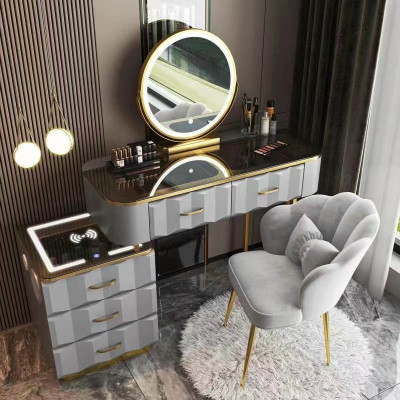 Bàn trang điểm BN Tundo bọc da mặt kính gương led cảm ứng