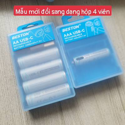 Vỉ 4 Pin sạc AA AAA chuẩn 1.5V Beston Dung lượng cao đến 2200mWh sạc trực tiếp qua cổng USB type-C dùng cho micro, đồ chơi, đồng hồ, máy ảnh - hàng nhập khẩu