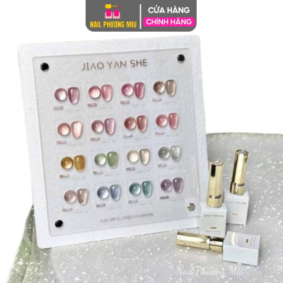 Set Sơn Mắt Mèo Ánh Trăng 16 Màu JiaoYanShe Tặng Kèm Bảng Màu, Sơn Mắt Mèo Jiao Hàn Quốc Đặc Mướt, Cọ Đẹp, Chai 15ml Nữ Women