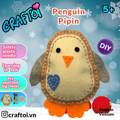 KIM NHỰA Bộ Thủ Công Trẻ Tự Làm Thú Bông 5+ PENGUIN PIPIN Craftoi Felt Sewing toy prepunched holes plastic needle
