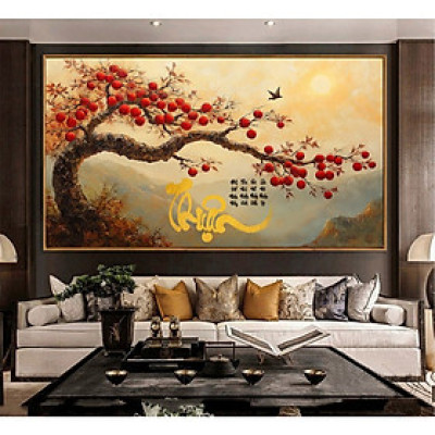 (ẢNH THẬT) Tranh treo tường cành hồng 15 trang trí decor phòng khách quà tặng kèm