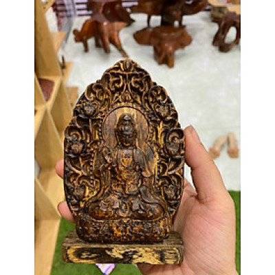 Tượng phật Bà Quan Thế Âm Bồ Tát phong thủy gỗ trầm hương sánh chìm tự nhiên cầu bình an, may mắn, sức khoẻ và tài lộc để bàn làm việc, taplo xe ô tô