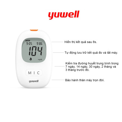 Máy đo đường huyết điện tử YUWELL Accusure 710 tặng kèm theo 10 kim lấy máu +10 que thử đường huyết - bảo hành trọn đời