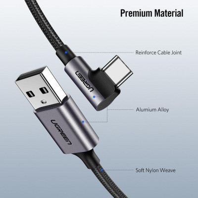 Ugreen UG50941US284TK 1M Dây USB Type-A sang USBType-C vuông góc - HÀNG CHÍNH HÃNG