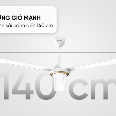 Quạt trần Sunhouse 3 cánh SHD-7658, công suất 75W, sải cánh dài 1,4 mét, 5 cấp độ gió, vận hành không tiếng ồn, Hàng chính hãng