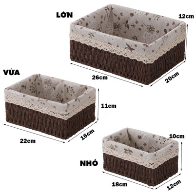 Giỏ Cói Lót Vải Hoa Nhí Đựng Đồ Mỹ Phẩm, Phụ Kiện, Đi Picnic, Giỏ Mây Decor Trang Trí Nhà Cửa Phong Cách Vintage