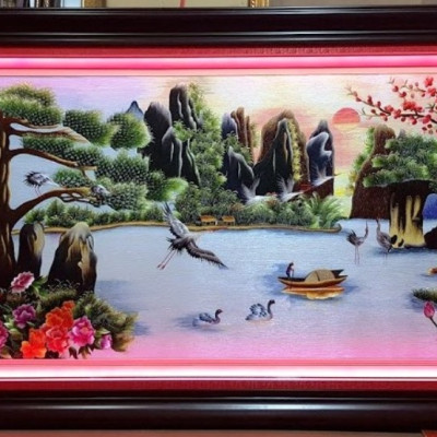 Tranh thêu tay - Non nước hữu tình (KT 110cm*200cm)