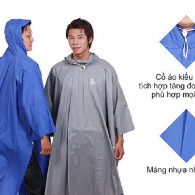 Áo mưa Poncho cổ rùa trơn Rando cao cấp (giao màu ngẫu nhiên)