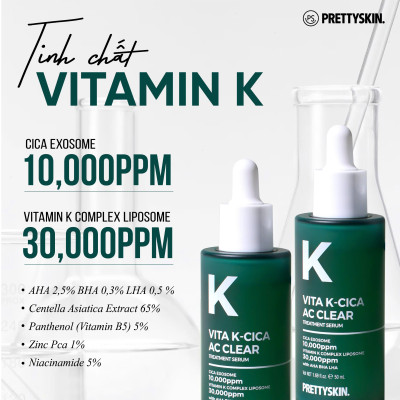 Serum hỗ trợ ngừa mụn Vita K - Cica Ac Clear Pretty Skin phục hồi - căng bóng - tái tạo làn da 50ml